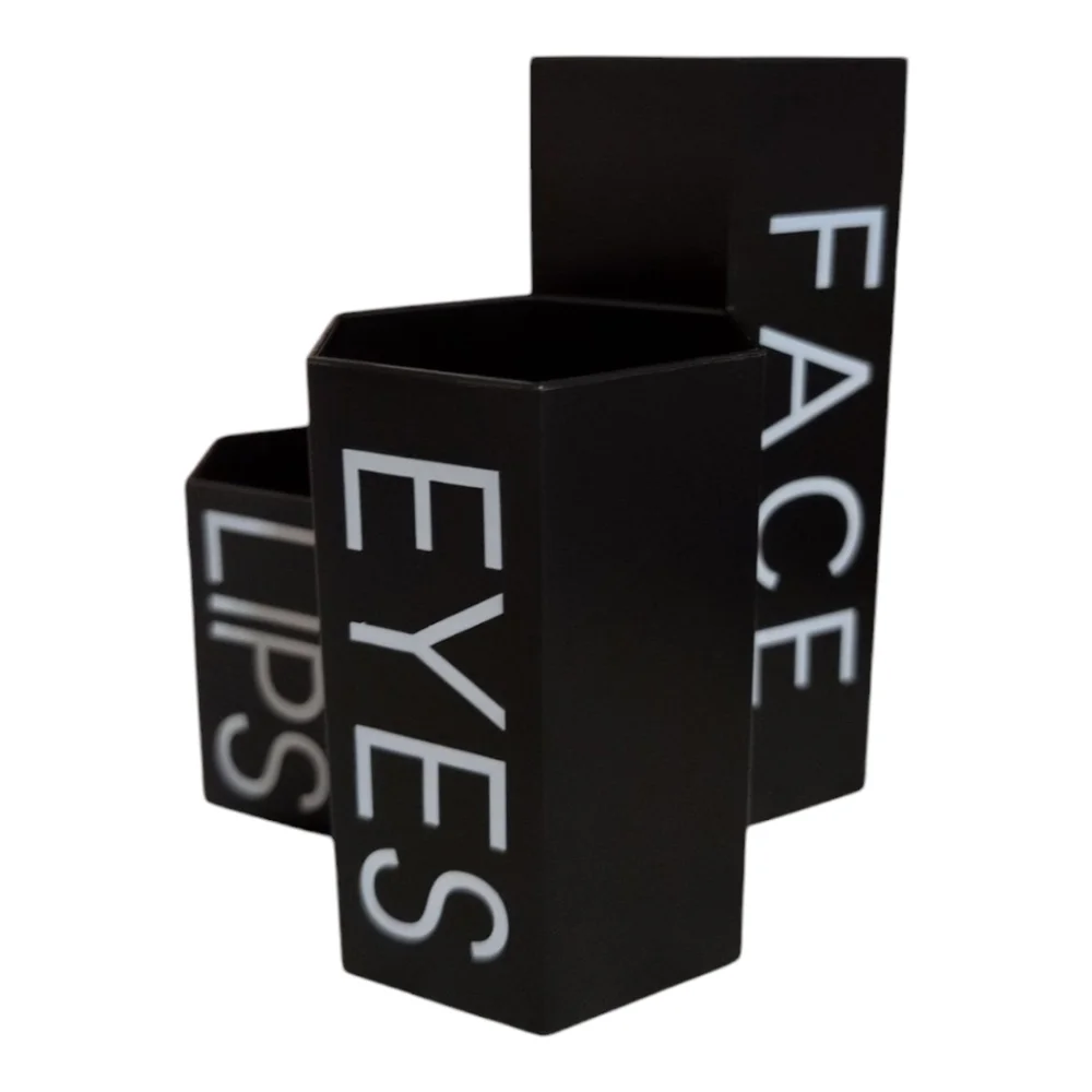 Cosmetics Storage Container “Lips, Eyes, Face” makeup Brush Holder Black